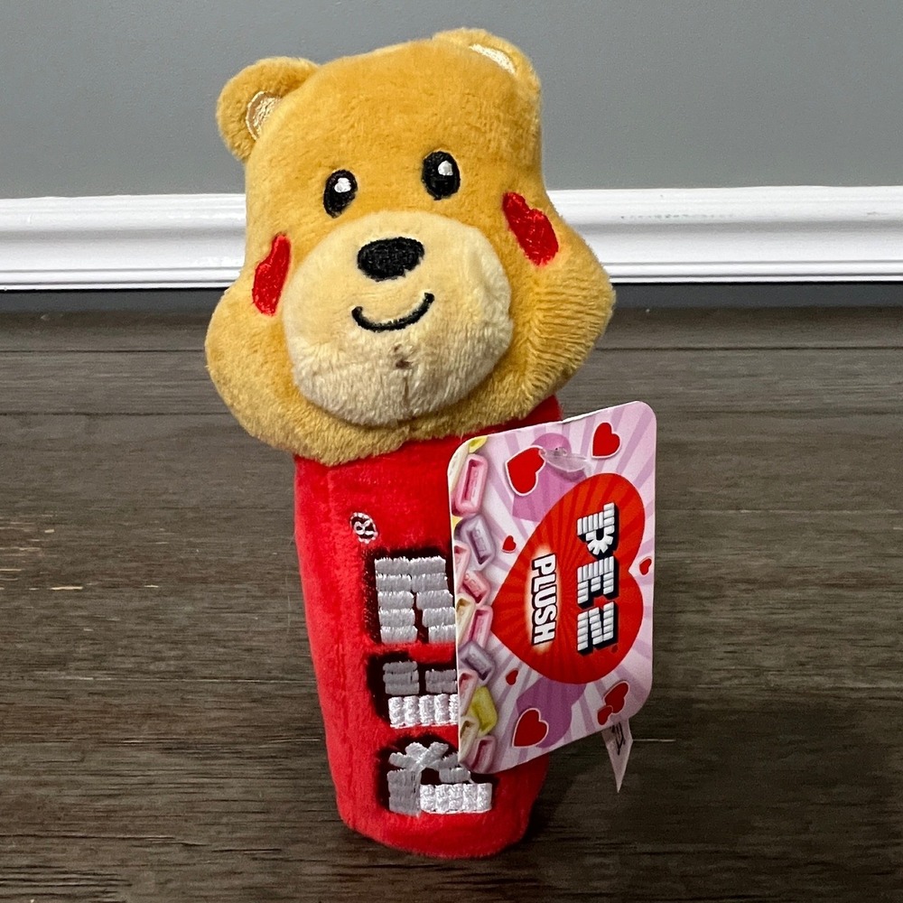 PEZ Plush Teddy Bear Valentine's Day Candy Dispenser Stuffed Animal Red Ruz 7"